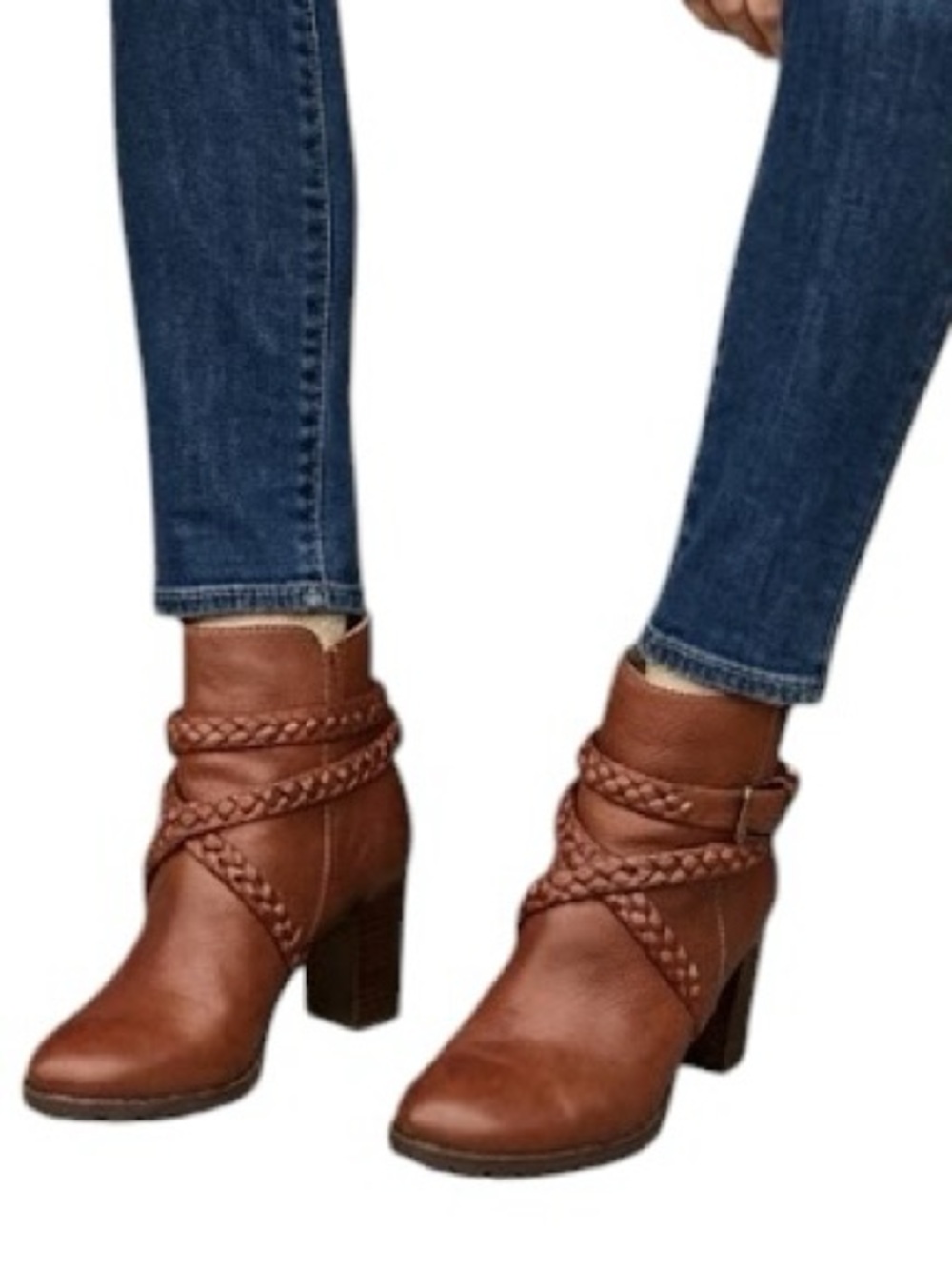 Polo Ralph Lauren  Brown Braided Strap Ankle Boot - stacked heel
